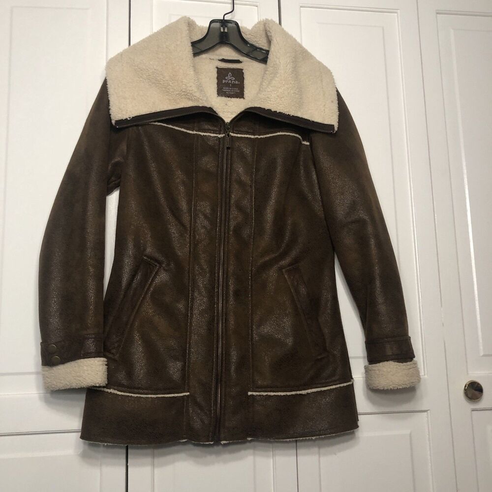 Prana Women’s Faux Suede Full Zip Sherpa Jacket Coat Small Excellent Condition
